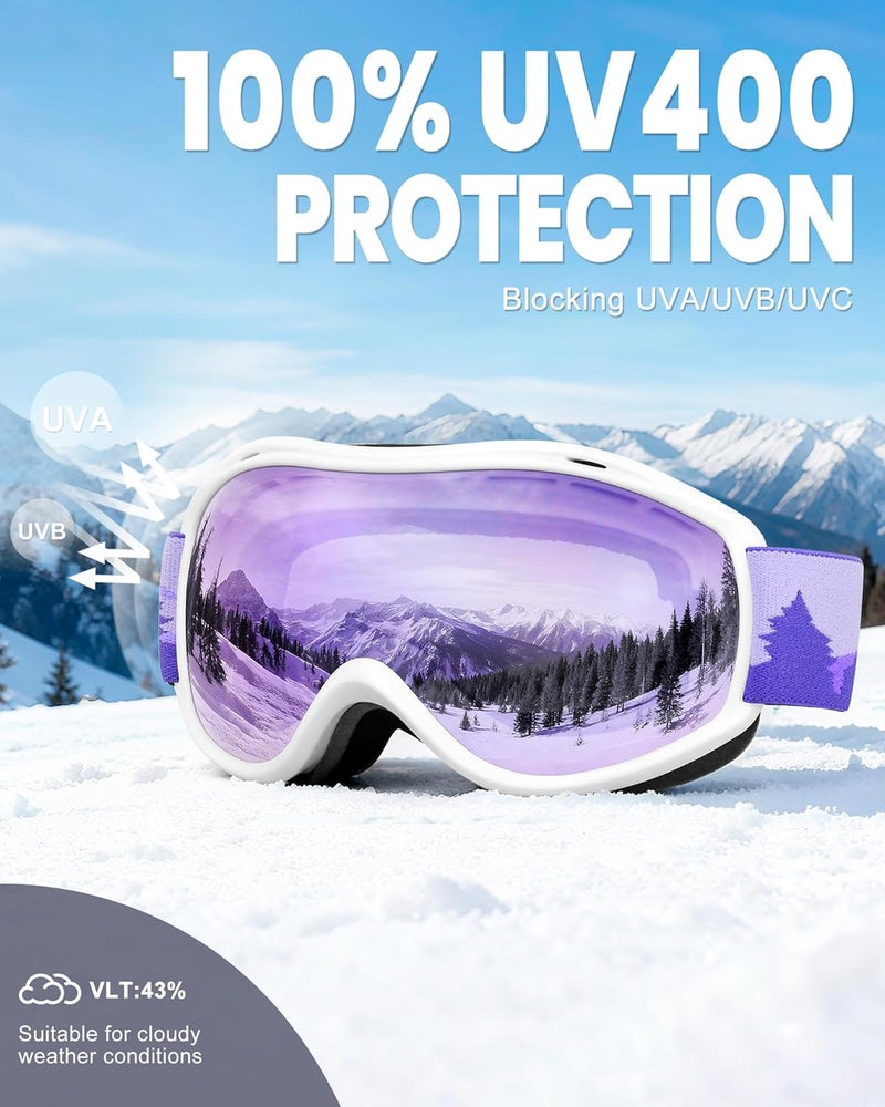 AVV Store نظارات تزلج حماية من الأشعة فوق البنفسجية، نظارات مضادة للضباب للتزلج على الثلج OTG للرجال والنساء والبالغين والشباب - Image 3